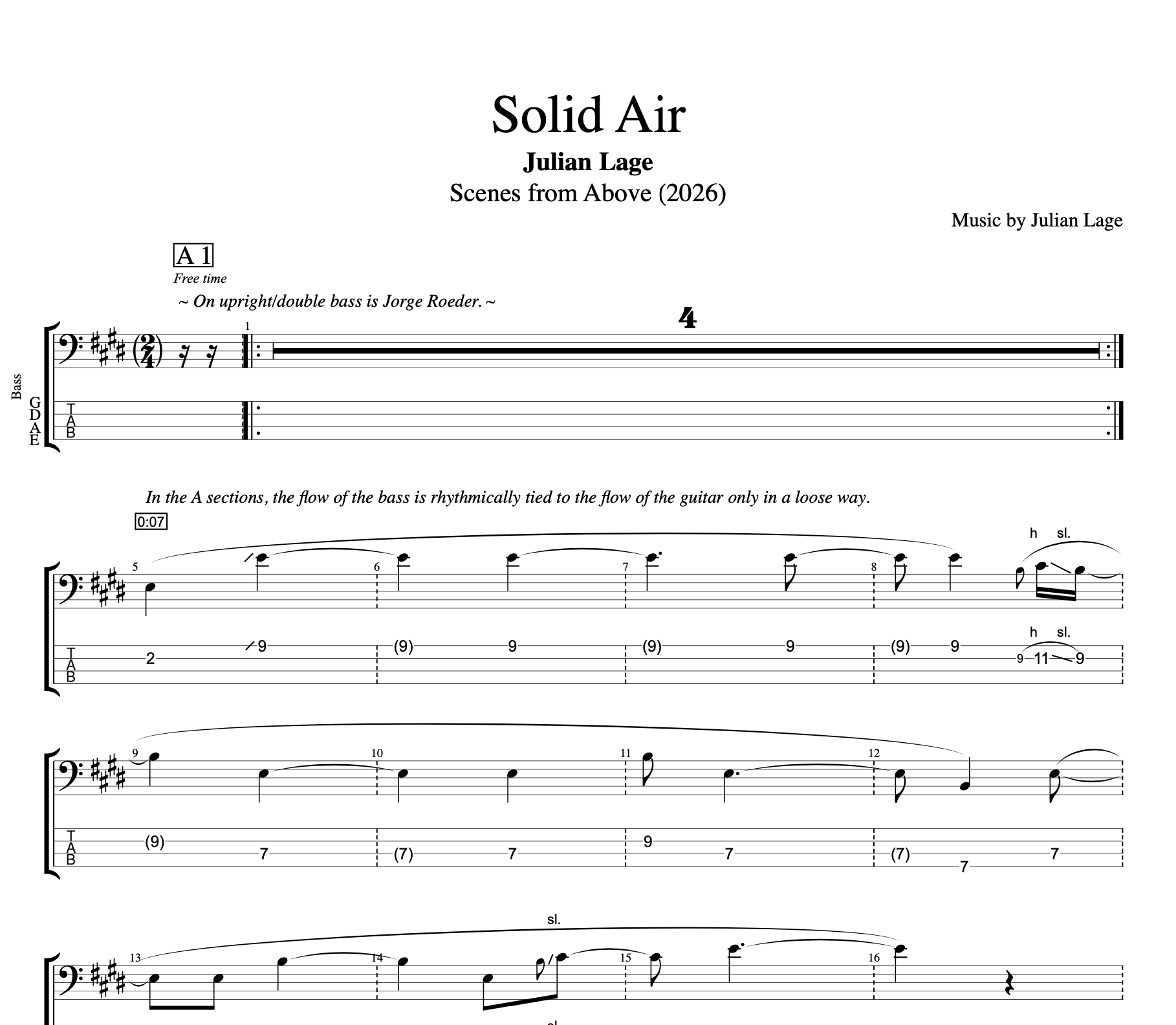 Julian Lage b Solid Air Electric Guitar Scenes from above sheet music score tab tabs transcription pdf midi xml mp3 download file chord chords upright double bass.png
