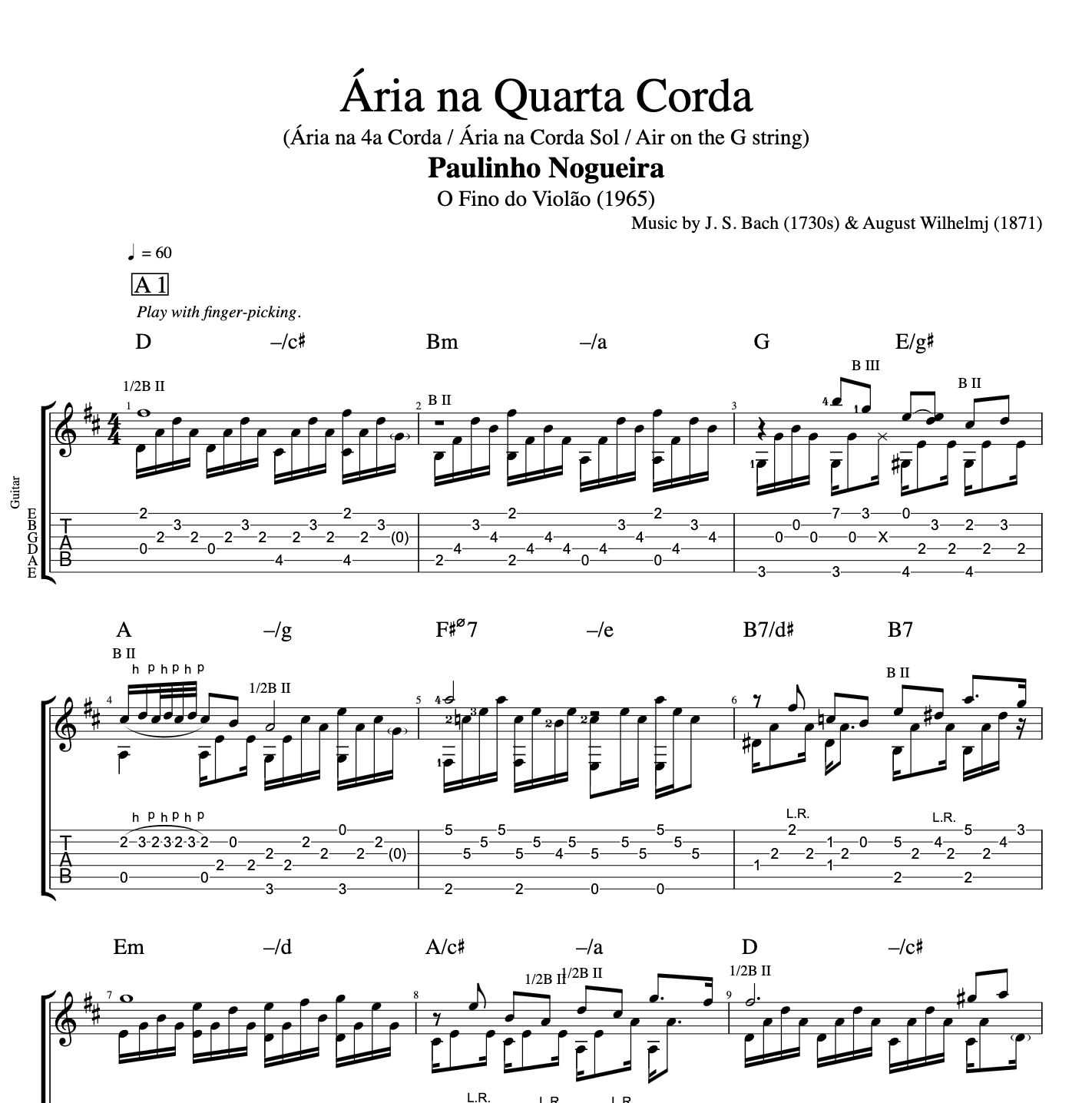 Aria na Quarta Corda" (Bach) · Paulinho Nogueira || Guitar: Tab + Sheet music + Chords