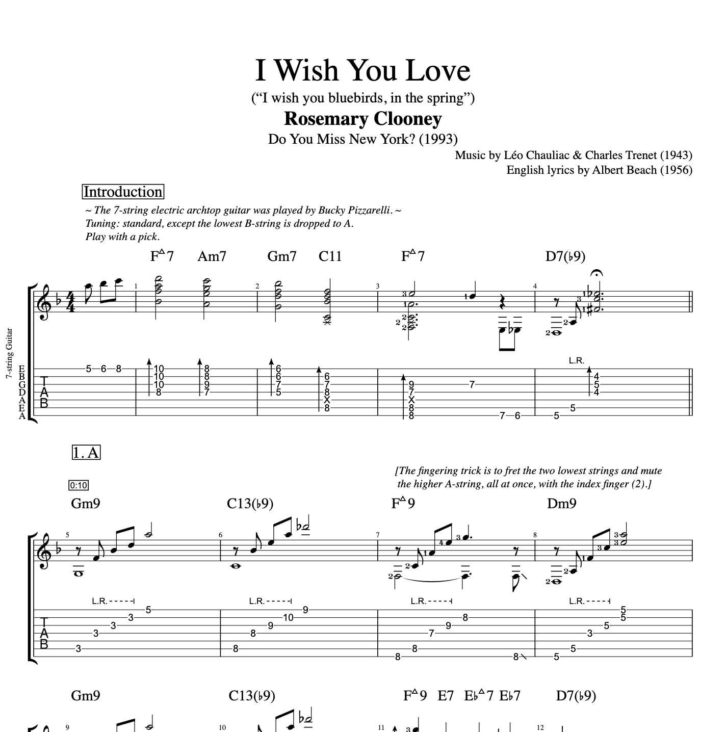 I Wish You Love" · Rosemary Clooney || Guitar: Tab + Sheet music + Chords