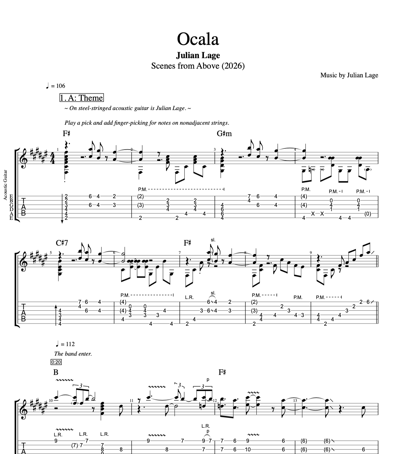 Ocala" · Julian Lage || Guitar + Bass || Tabs + Sheet Music + Chords
