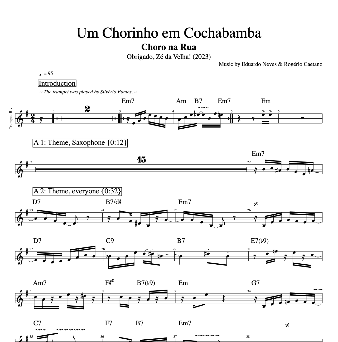Um Chorinho em Cochabamba T Choro na Rua lead sheet music score saxophone saxofona acordes chords notas pdf transcription download partitura trumpet saxophone trompete.png