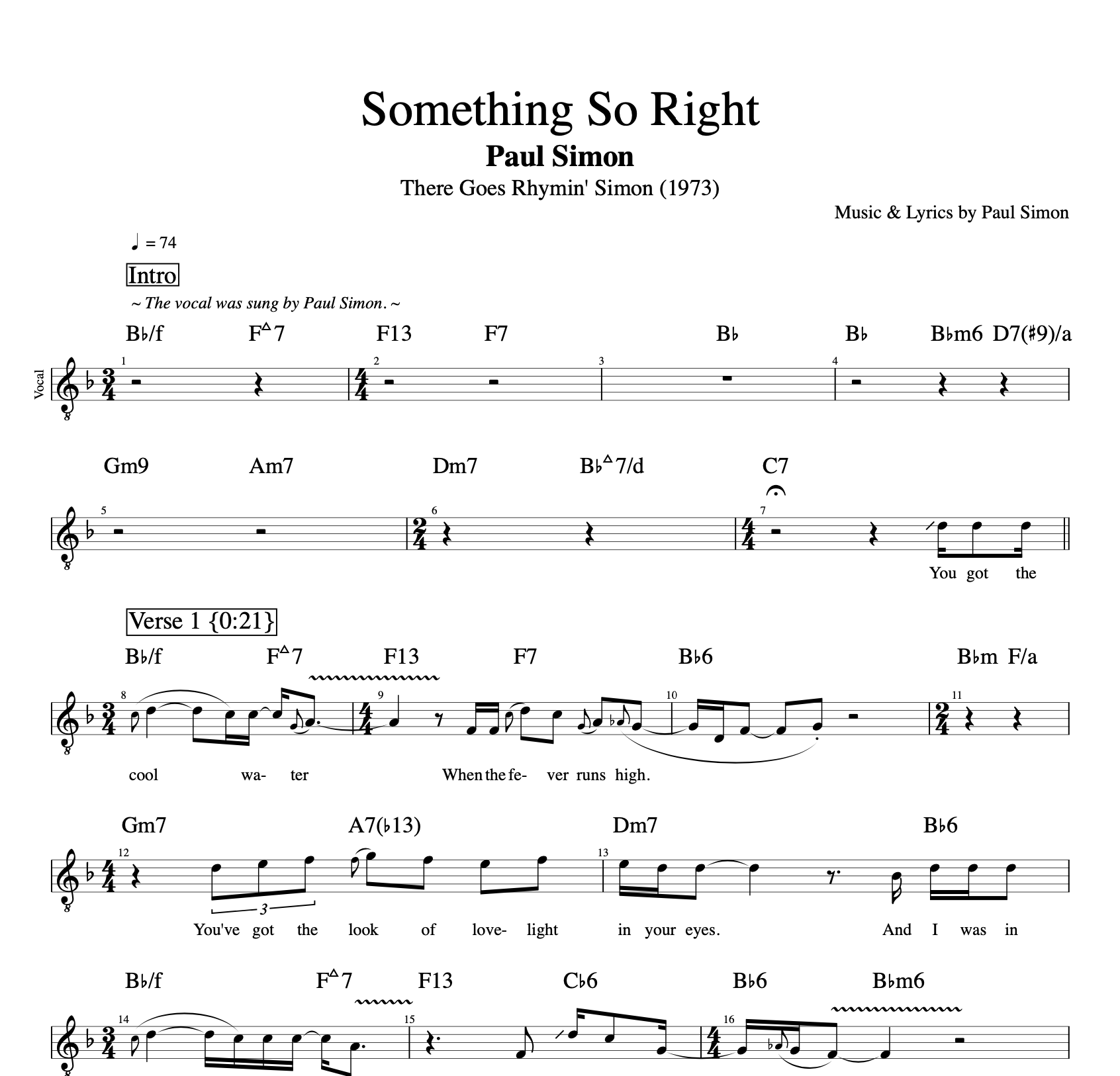 Something So Right" · Paul Simon || Vocal + Guitar || Sheet Music + Tabs + Chords + Lyrics