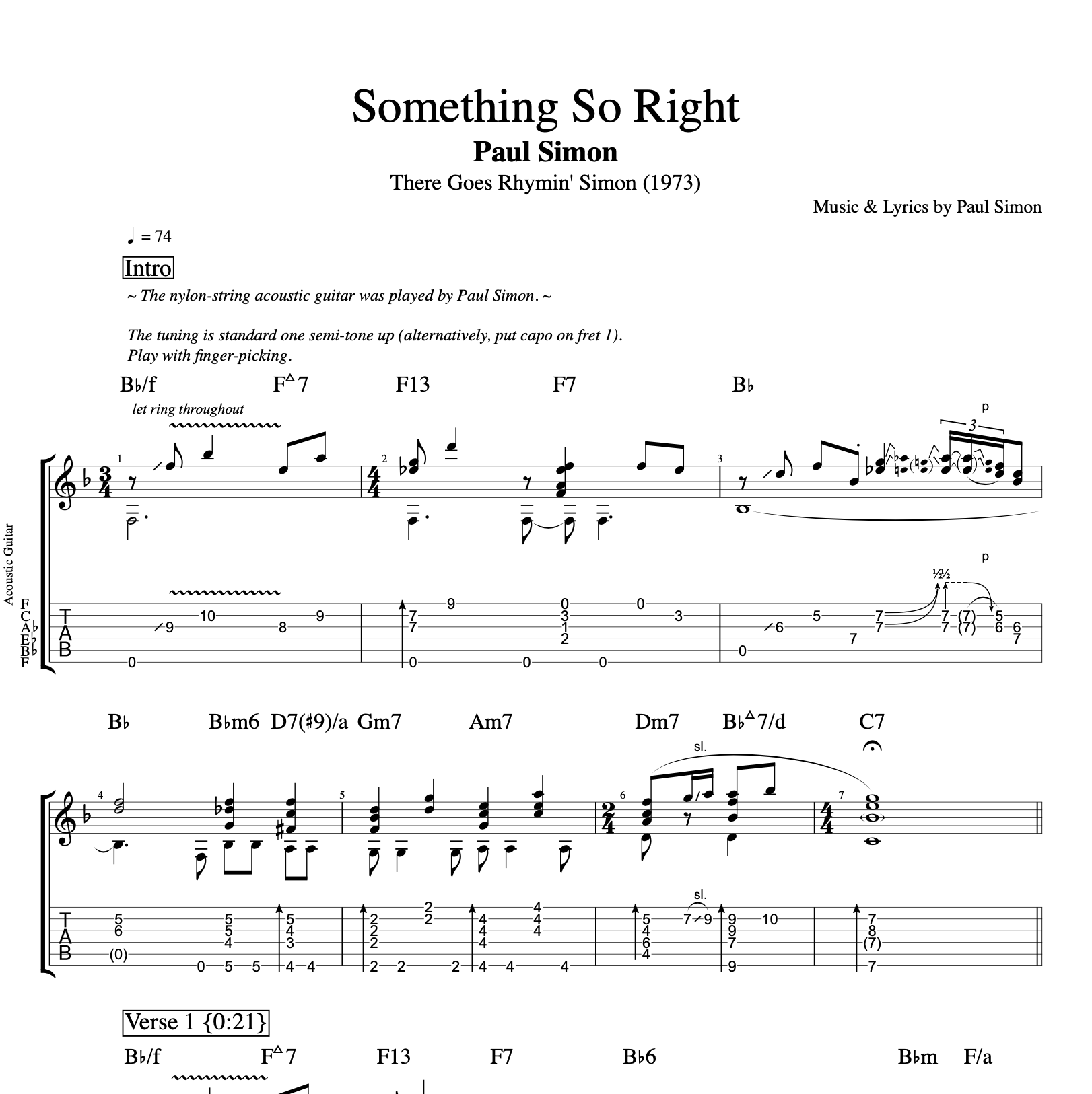 Paul Simon G Something So Right vocal acoustic guitar nylon classical tab tabs sheet music score lyrics chords words chord transcription pdf midi xml download voice vocal.png