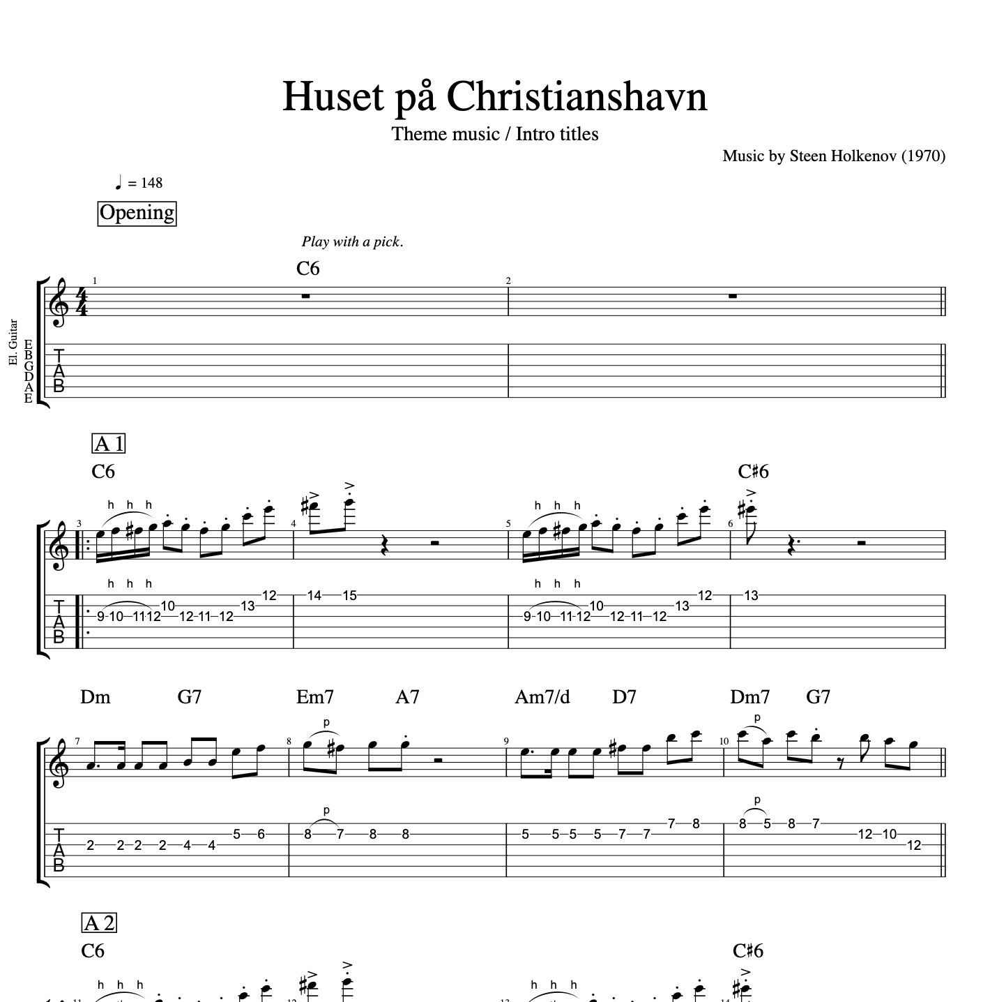 playlikethegreats G Huset paa på Christianshavn tema intro titles credits theme music sheet sheets score transcription transskription node noder akkorder becifringer tab tabs guitar bas bass kontrabas trumpet trompet saxophone saxofon pdf midi xml.png