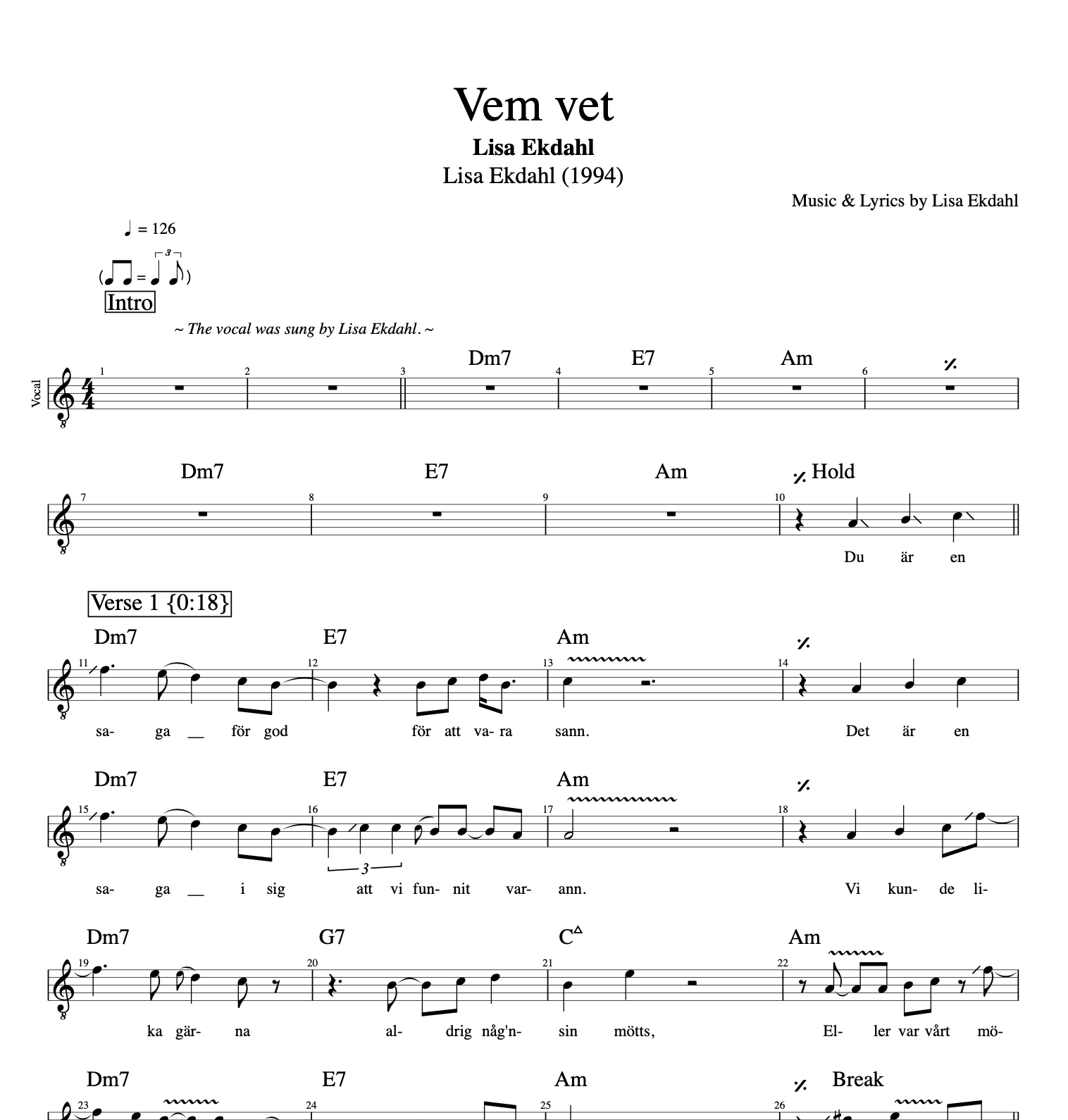 Lisa Ekdahl V Vem vet Vocal bass trumpet vokal sång sang bas pdf midi xml mp3 bas lyrics text sheet music tab tabs chord ackorder akkorder.png