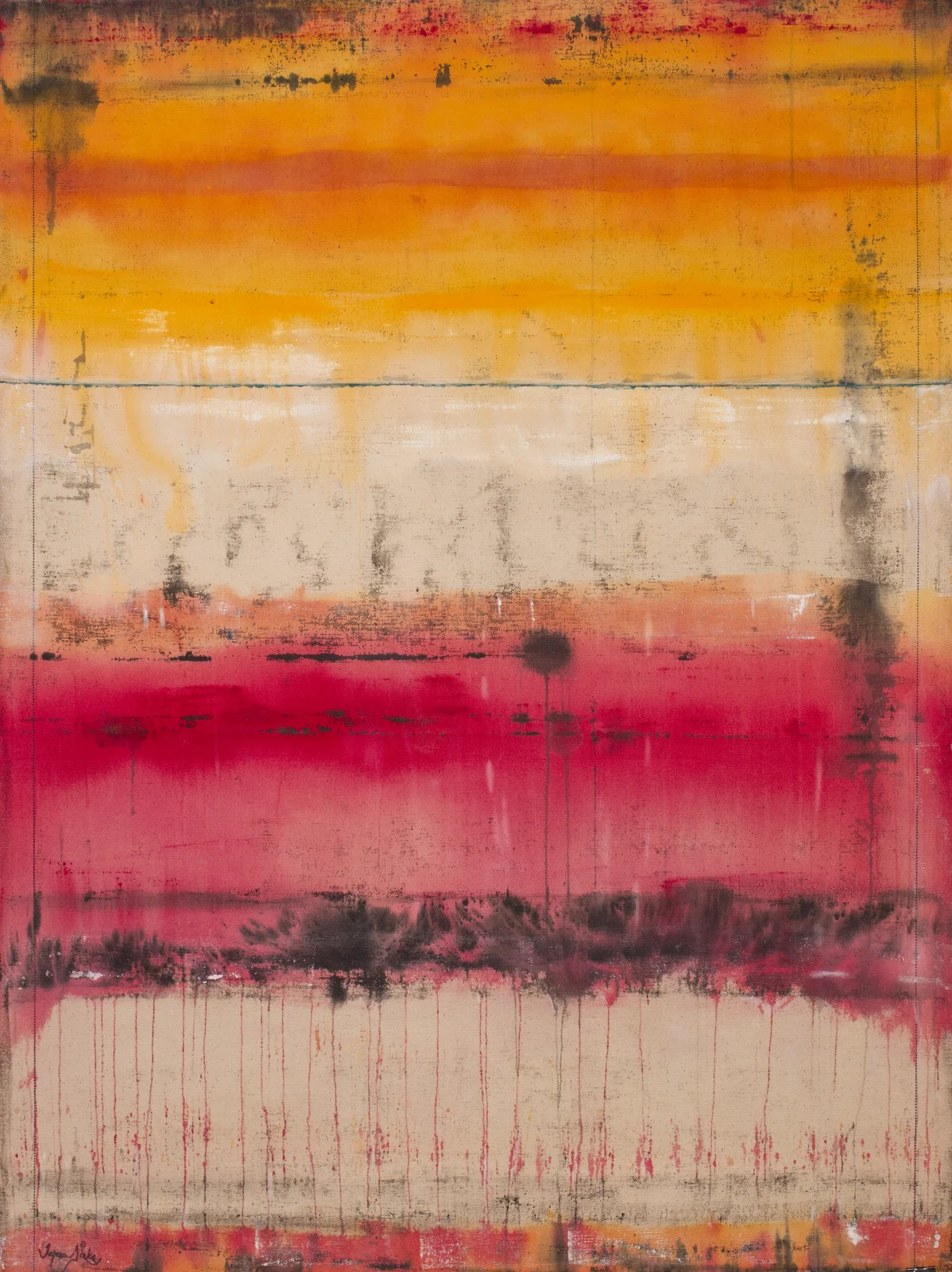 Ellis Series III, 56x42," Acrylic and Graphite on Raw Canvas, Tapestry Hang