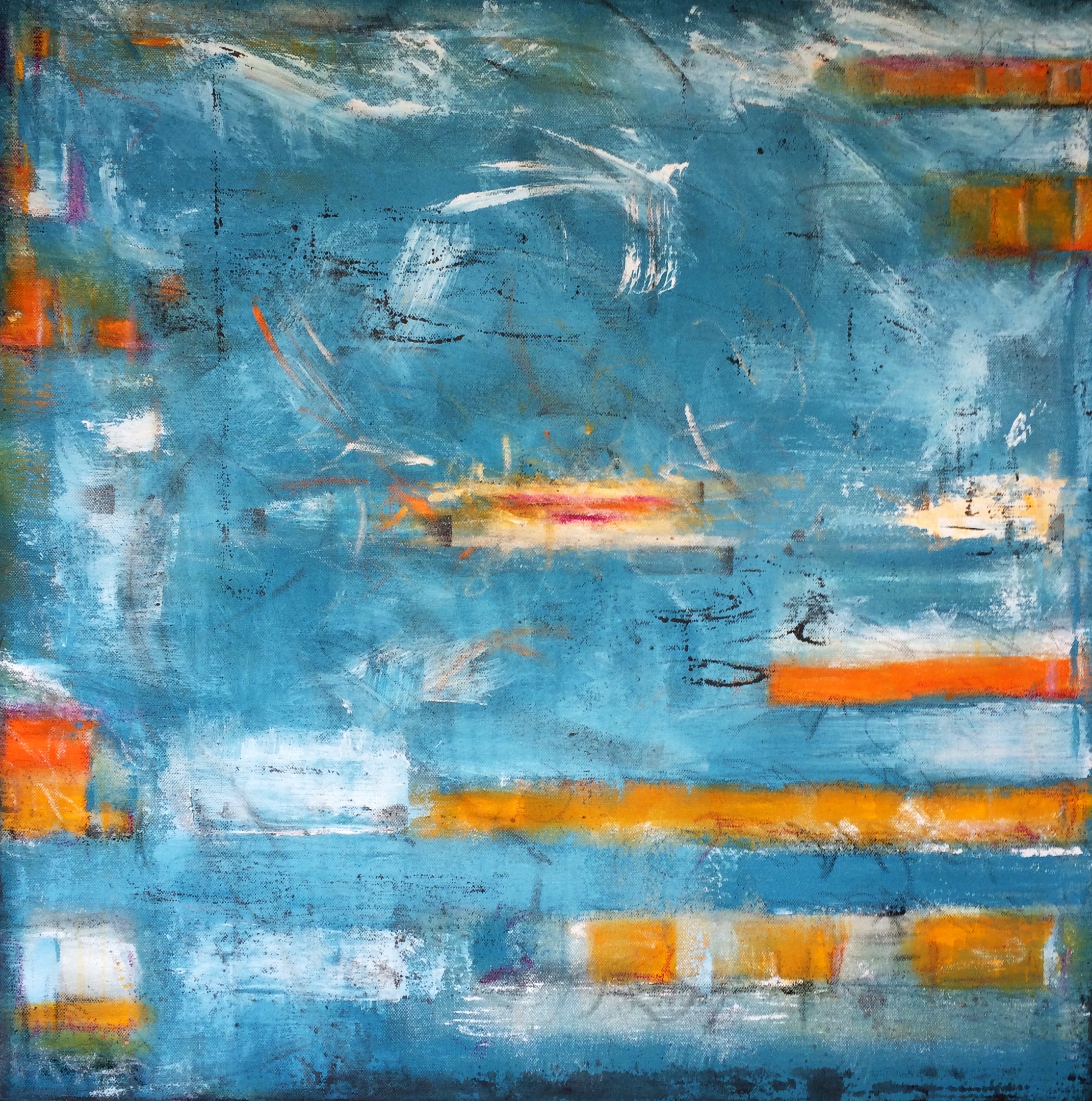 Mississippi River I, 30x30," Acrylic, Pastel, Graphite, Latex