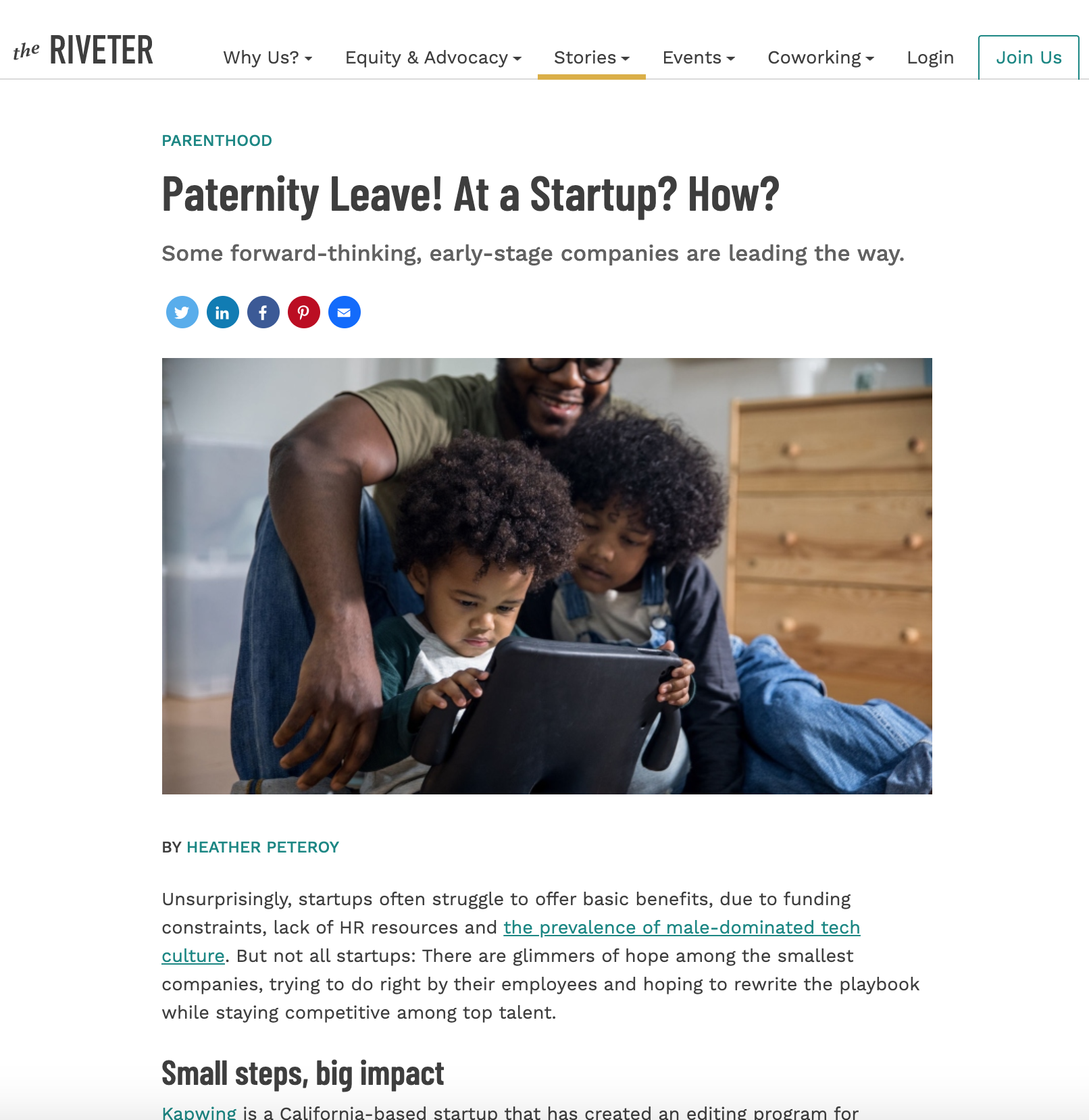 Link to full article at The Riveter - Paternity Leave