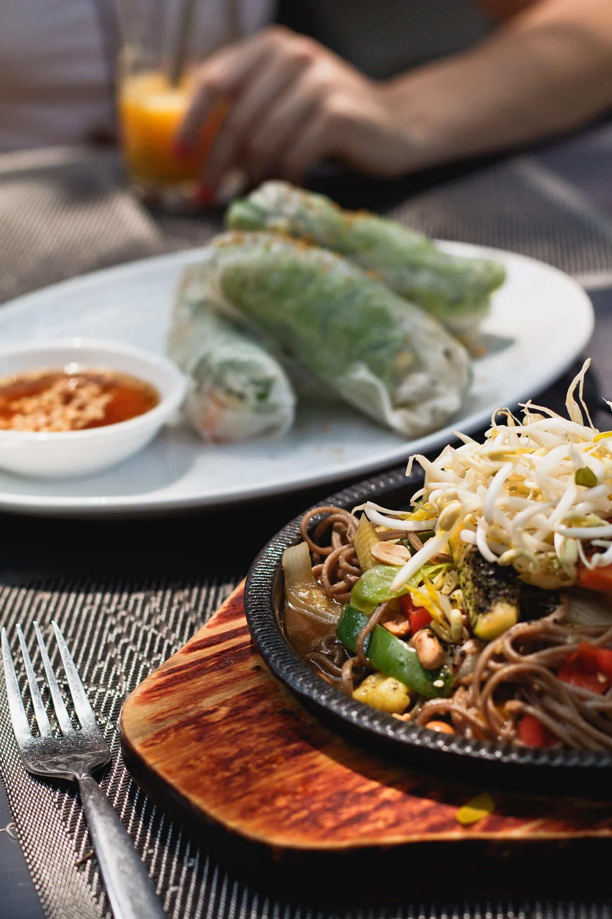Fresh springrolls and a version of Pad Thai with soba noodles