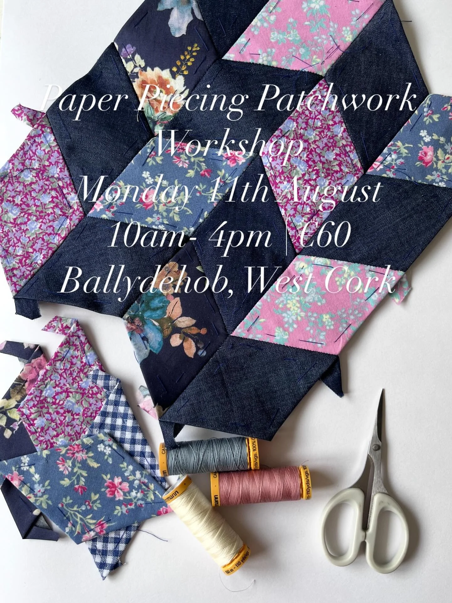August is Cork Craft Month and I&rsquo;m running a&nbsp;hand sewing, Paper Piecing Patchwork Workshop on Monday in Ballydehob, West Cork. 

Spend the day engaged in the craft of English Paper Piecing Patchwork where your hands will join shapes in col