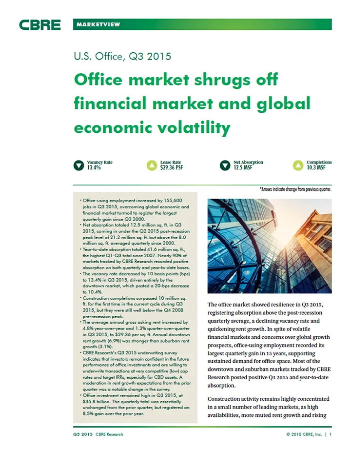 Office market shrugs off financial market and global economic volatility