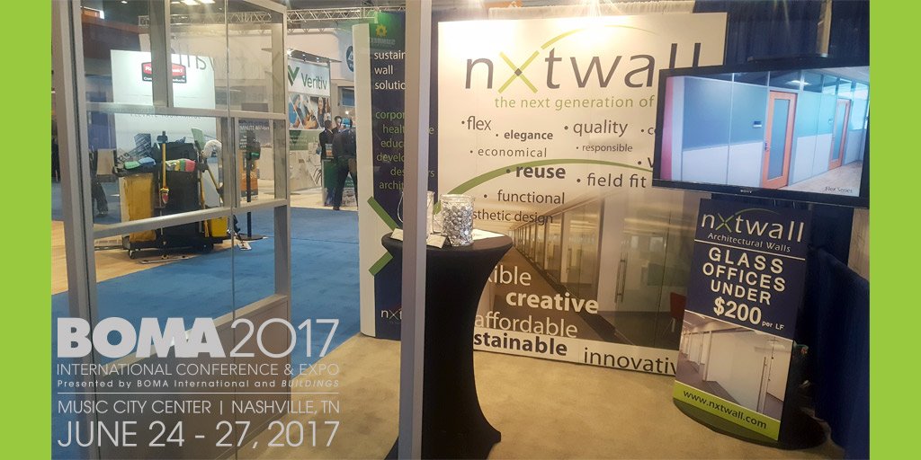 nxtwall Last day of #BOMA2017 International Expo in Nashville. Great Show. See you next year! https://t.co/him29Zixnw 6/27/17, 2:11 PM