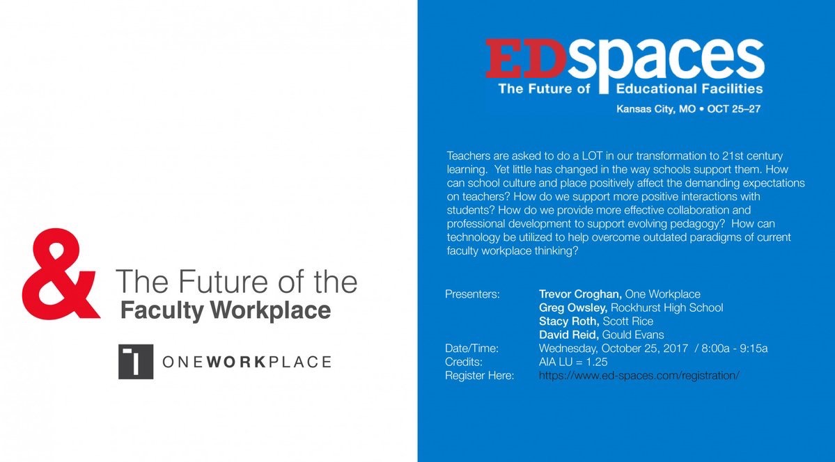 oneworkplace Join Trevor Croghan from One Workplace at EDspaces 2017 oneworkplace.com/blog/edspaces-… pic.twitter.com/JqSLGXHjqe Aug 23, 2017, 12:25 PM
