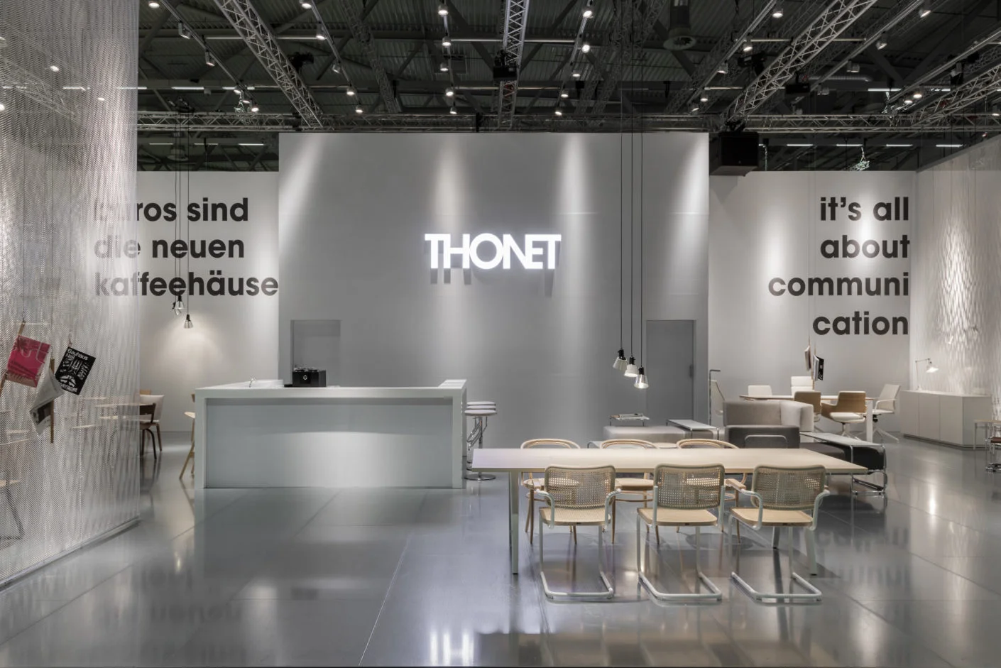 Metal surfaces were an important design element of the Thonet booth designed by Ply Studio. © Patricia Parinejad