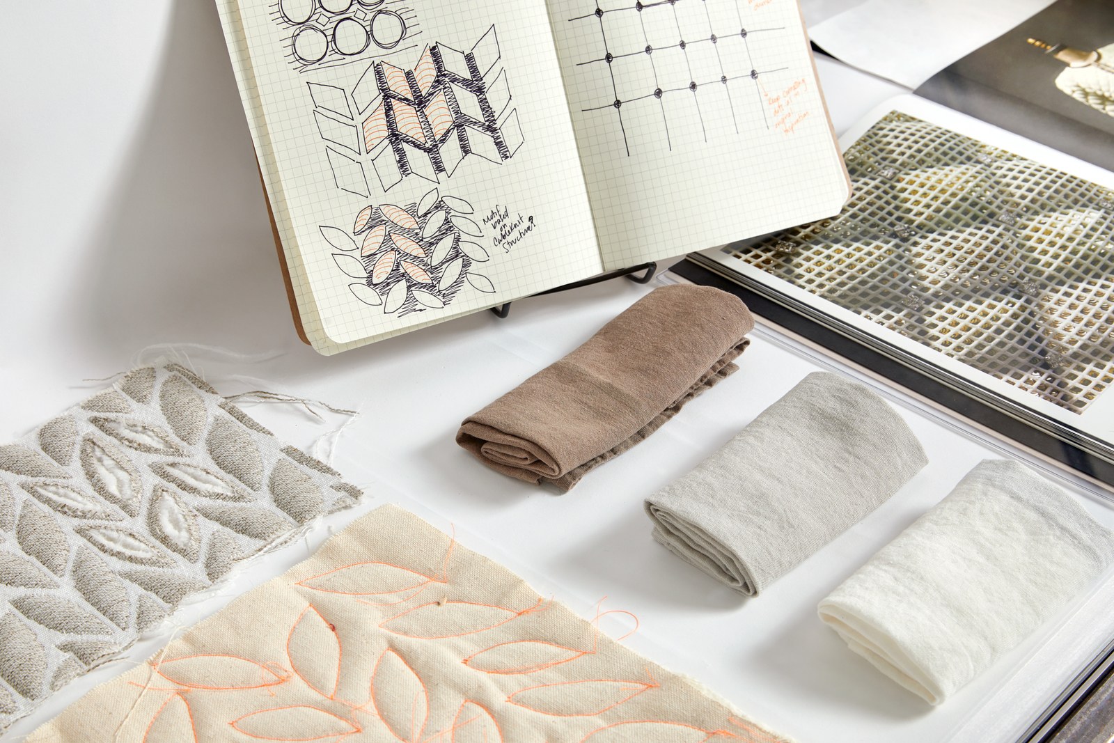 Here, a quilted technique is developed to make a leaf pattern from the new Viewpoint upholstery collection come to life. Photo: Courtesy of Carnegie Fabrics