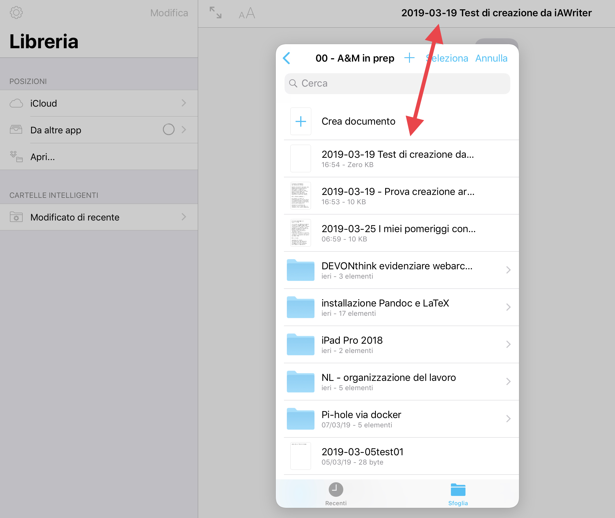 Nuovo documento creato direttamente in iCloud da iAWriter
