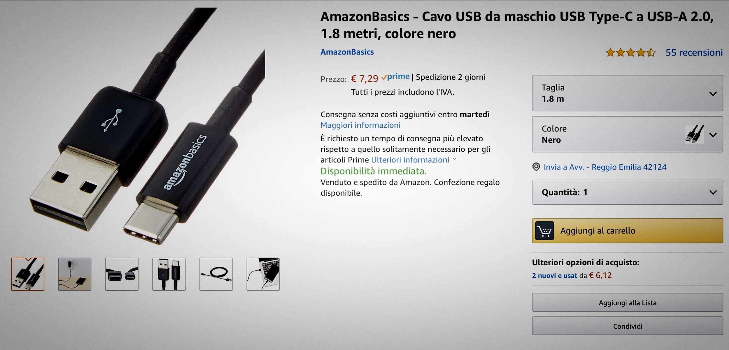Cavo da USB-A ad USB-C
