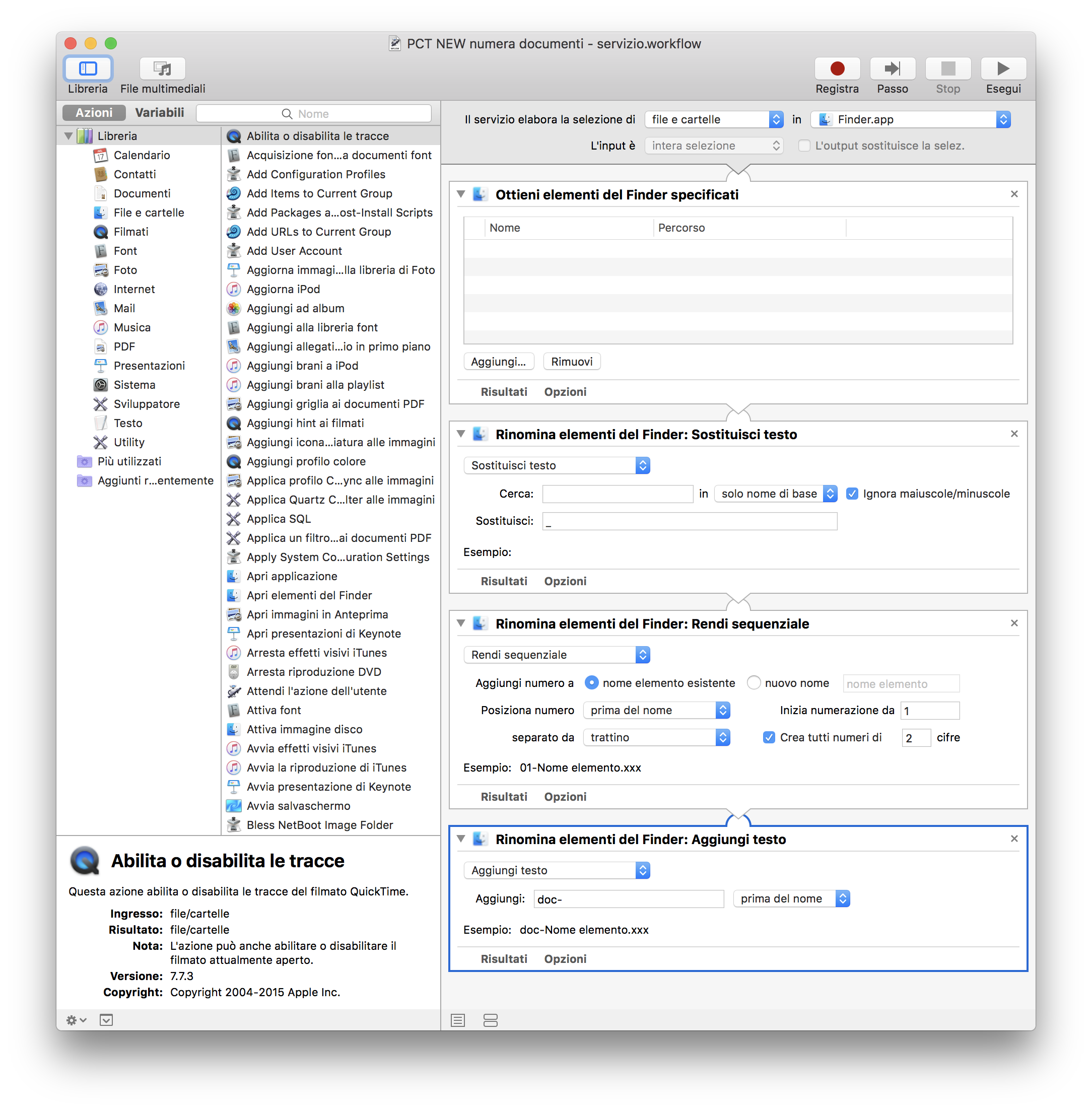 Il nuovo servizio di Automator per la numerazione degli allegati per il PCT