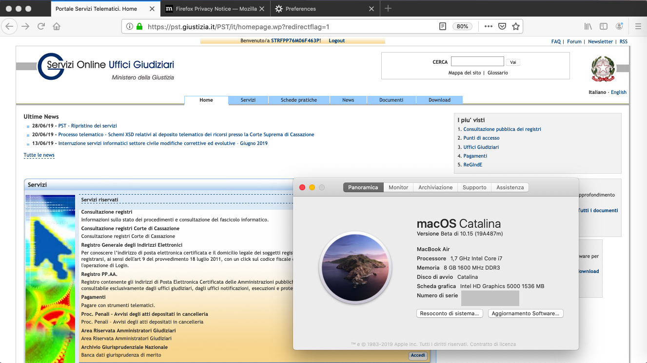 Login sul pst.giustizia.it su Catalina con token USB InfoCert