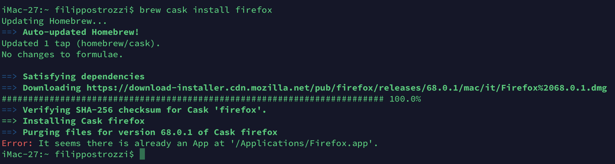 Installazione di Firefox sul Mac con Homebrew Cask