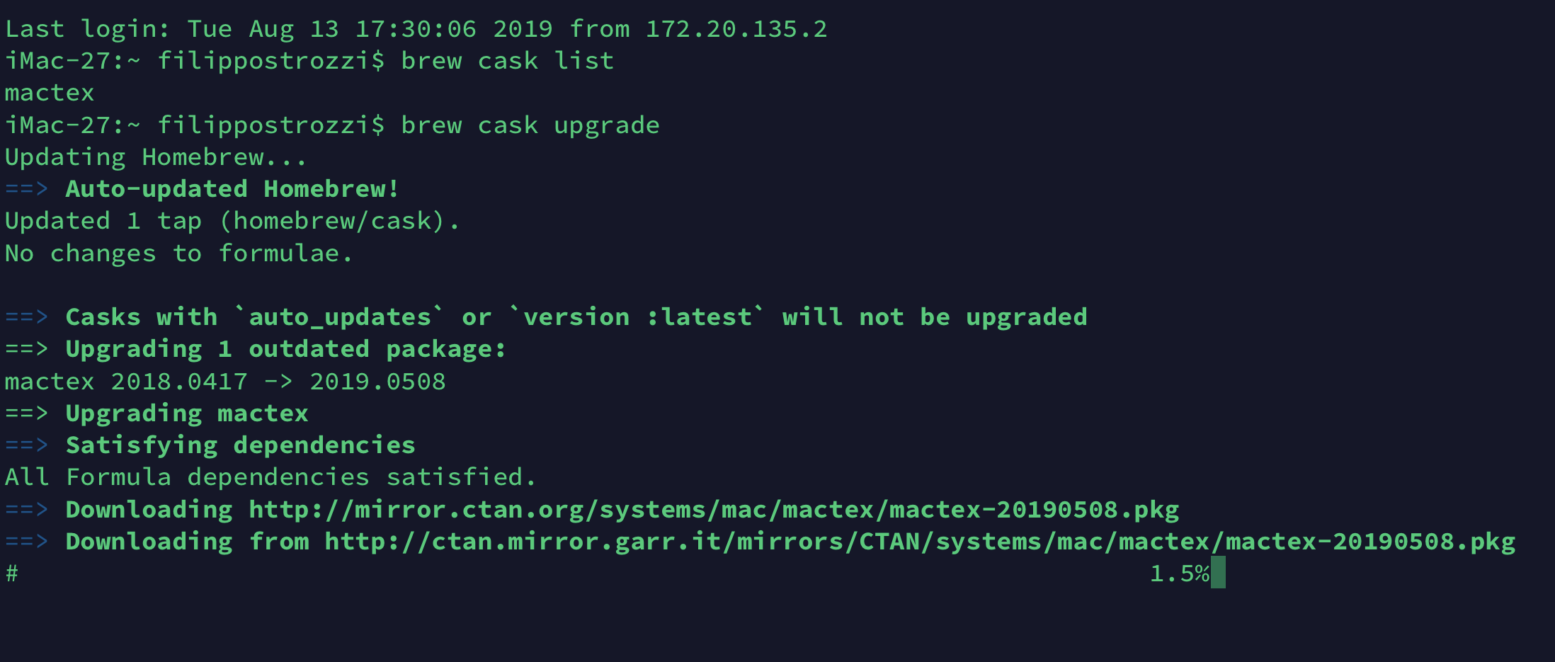 Aggiornamento delle applicazioni con Homebrew Cask