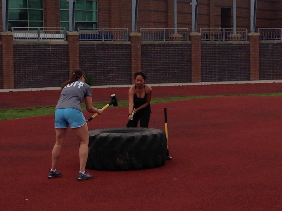 Me and my friend Gina taking out our D.C. traffic aggression in a boot camp class.