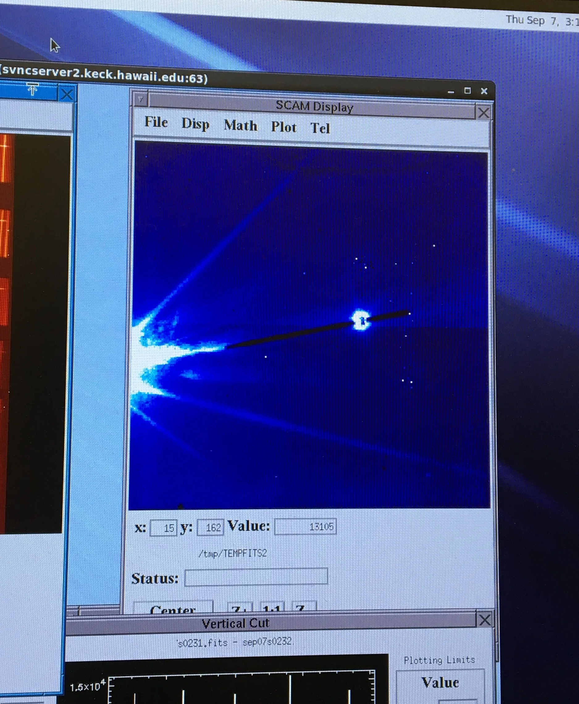 We're looking at the thing on the right. The really bright thing on the left is what we don't want to see.