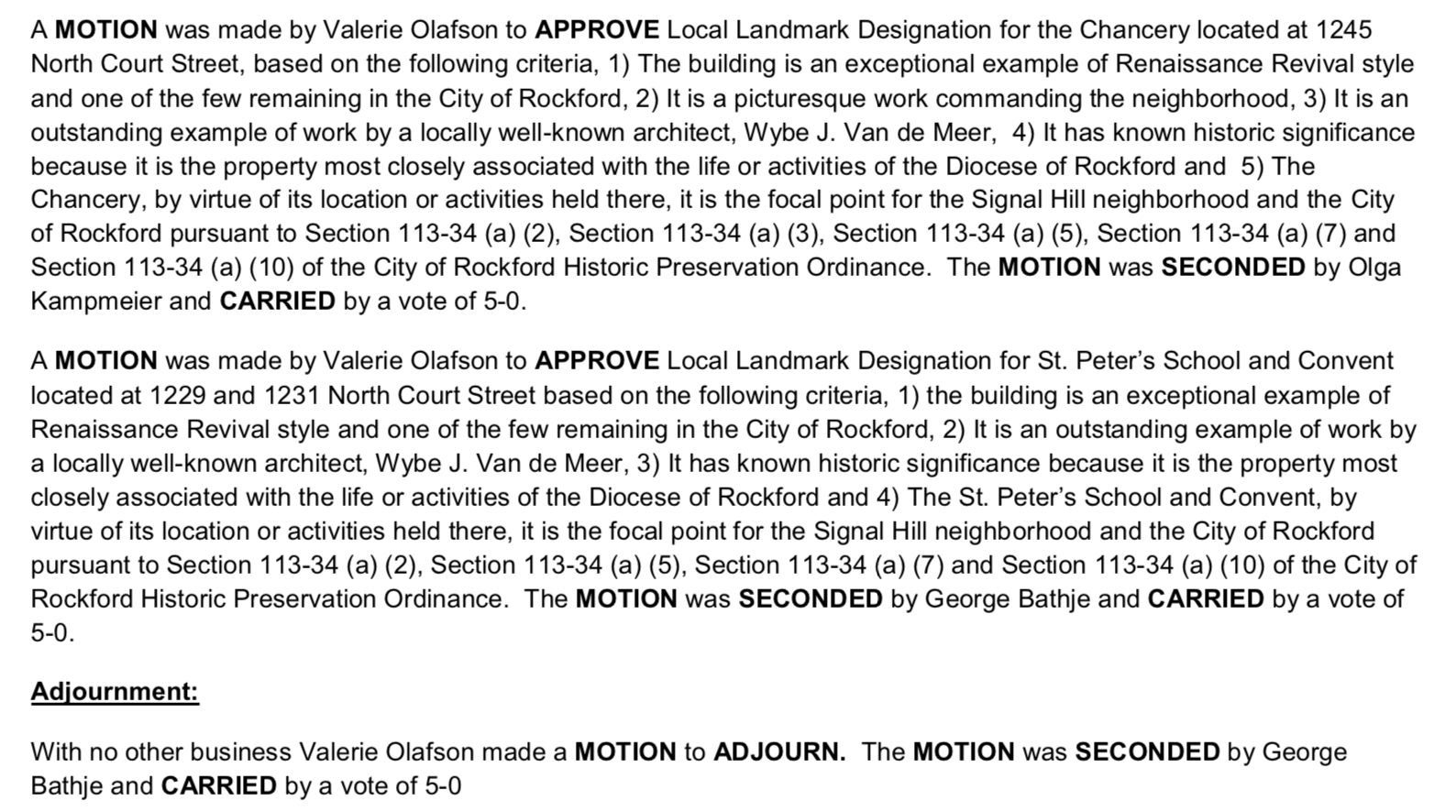 Excerpt, Historic Preservation Commission meeting minutes, 28 February