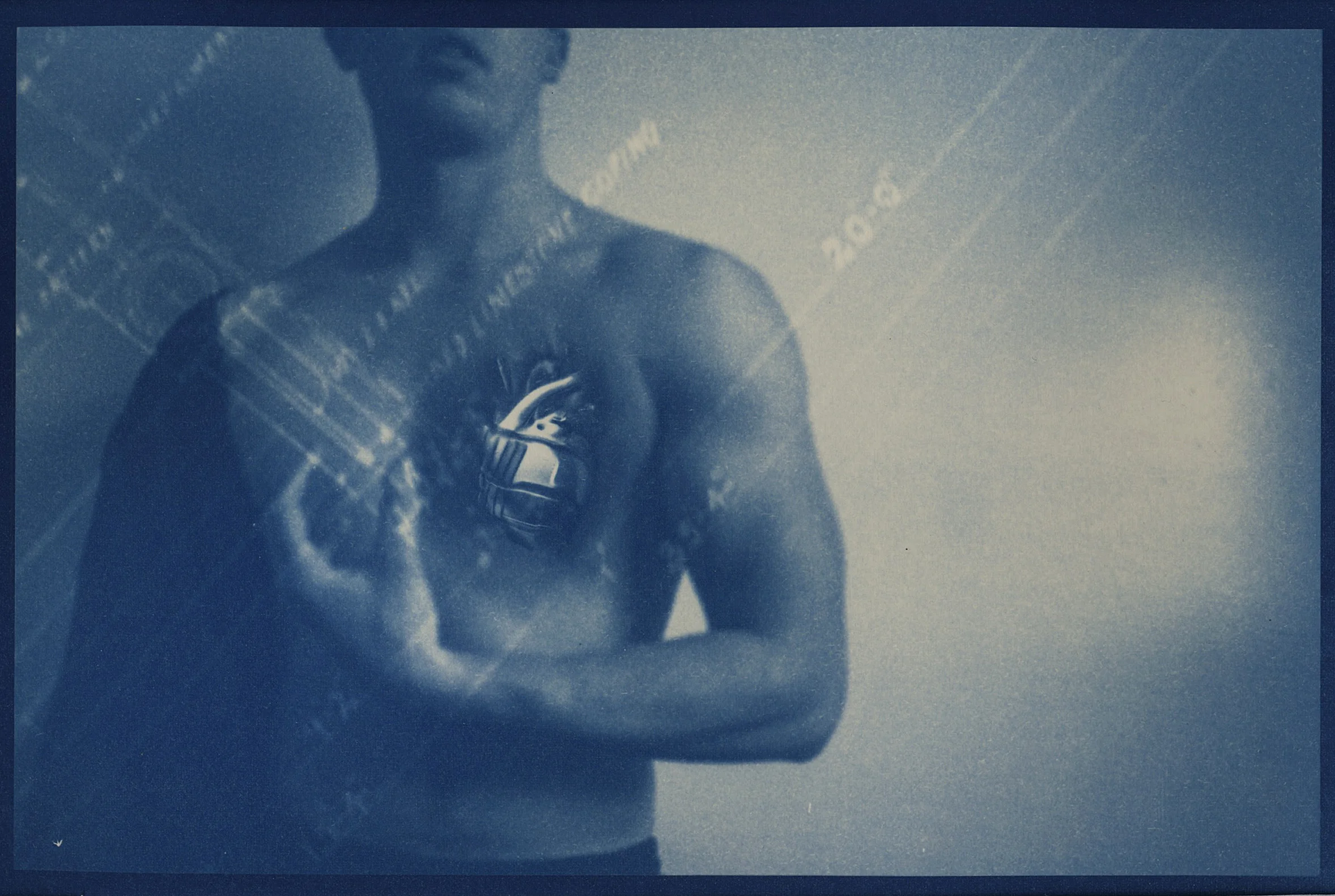CMU Spring 2016, 6x9" cyanotype, Alternative Photographic Processeso, Cyanotype Assignment. Students explore the prompt “Machine Made” by creating digital negatives and using the cyanotype printing process.