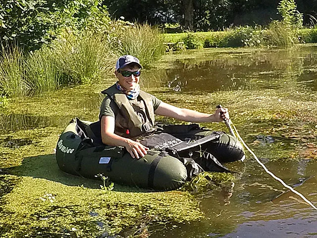 (Above) He calls this work?! Sam Baycock "hard at it" on the fishery.