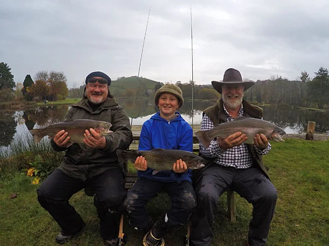 Gales had been forecast, but look at that lake - the word millpond springs to mind! Three generations of the same family visited this week despite the inaccurate predictions and were rewarded with some fine Trout.