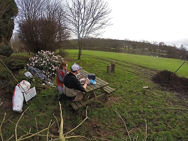 It has been so mild that we enjoyed a picnic by the lake while constructing the new paths ... in January?!