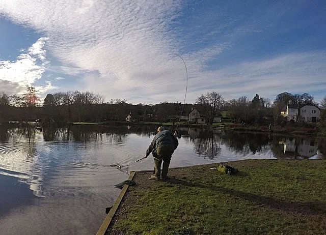 Chris Swain completing his first limit of Trout for many seasons under a glorious blue January sky.