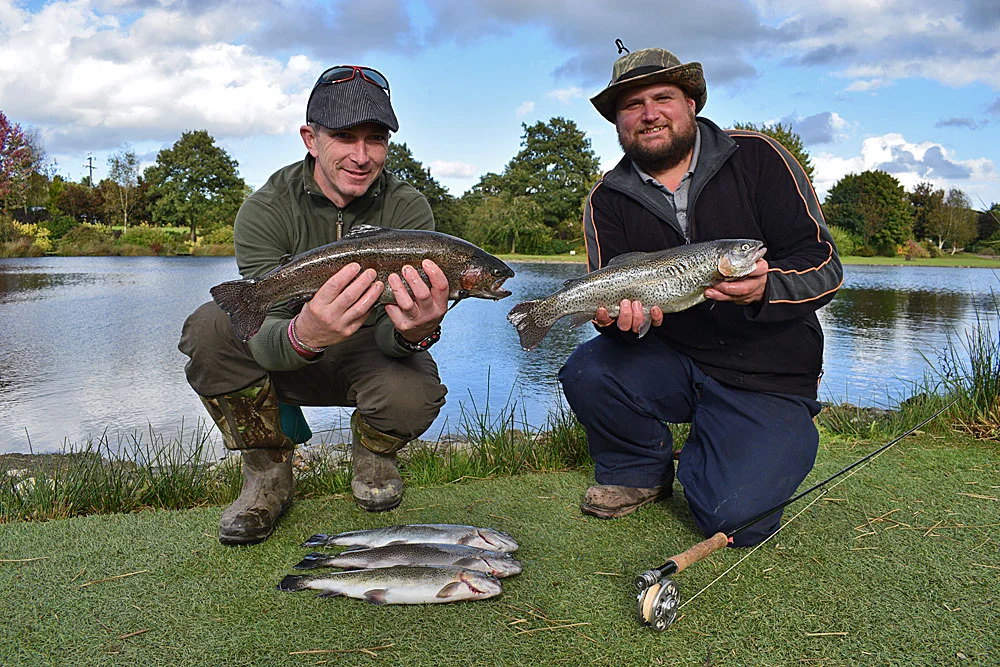 Terry & Dan caught well during their fly fishing course, adding two further fish after this photo to complete their day with 7 in total. All the Trout were landed using washing line tactics.