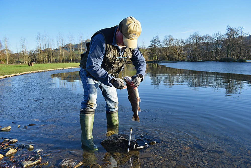 Mr Williamson bags up one of his stunning trout caught on an equally stunning day. Look at the tail on that fish! It apparently went like a train!