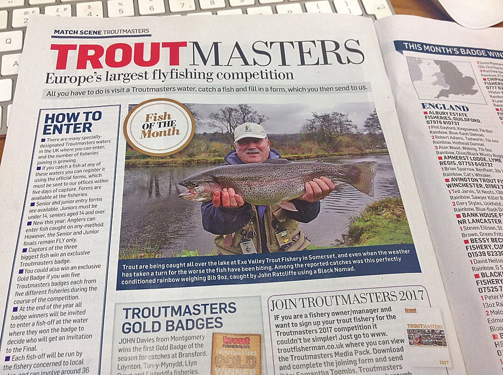 Fish of the month in the most recent copy of Trout Fisherman magazine went to John Ratcliffe who caught this stunning Rainbow on Anchor Lake using a Black Nomad 