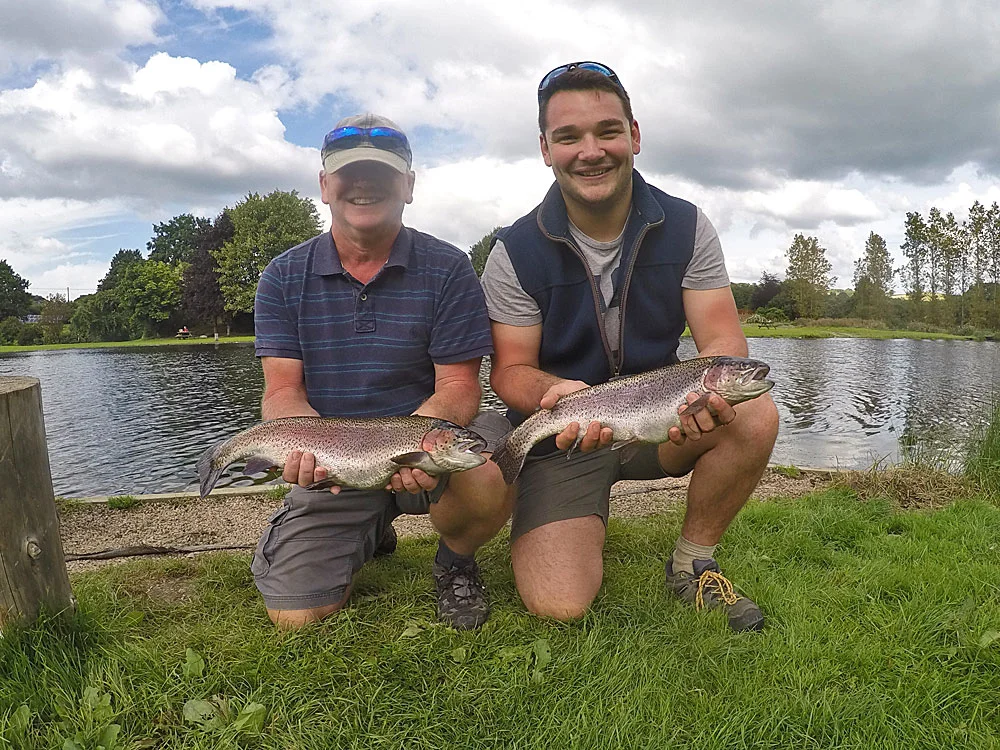 More new fly anglers. This is John Lovick on the left with a fine Trout landed on a Buzzer while his son Stuart was very pleased to connect with a similar specimen using a Blue Flash Damsel. They caught 5 fish between them on Thursday 10th August and until then had never even touched a fly rod, let alone cast one!