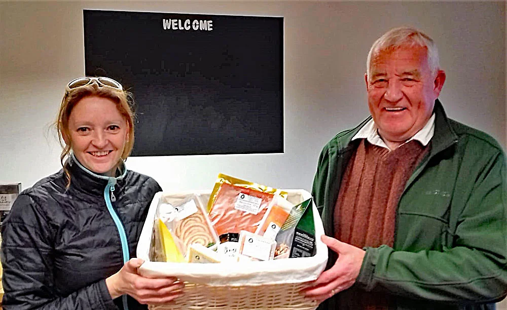Steve Edmonds looking pleased with his winning hamper which he tells us he will be turning in to Christmas breakfast! Steve - we think there will probably be enough for Boxing Day too!!