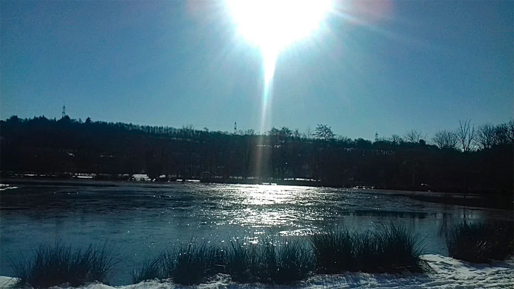 Thin layer of ice over Anchor Lake