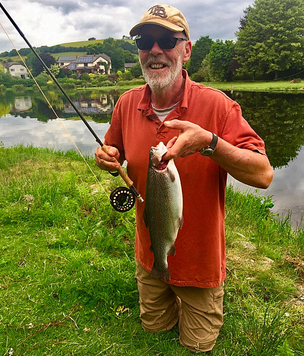 Why not join in the Summer Permit Offer and have a chance of catching a lovely Anchor Lake Rainbow Trout like Paul Barwick who was enjoying a guided day with local Dulverton Guide Chris Guest who runs Exmoor Fly Fishing .