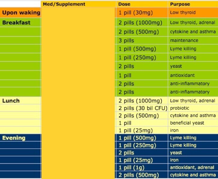 I'm showing you part of the Lyme supplement/med protocol that I followed to show just how involved it was. I didn't want to share exact products because my intent is not to pass it out for distribution for others also dealing with Lyme.