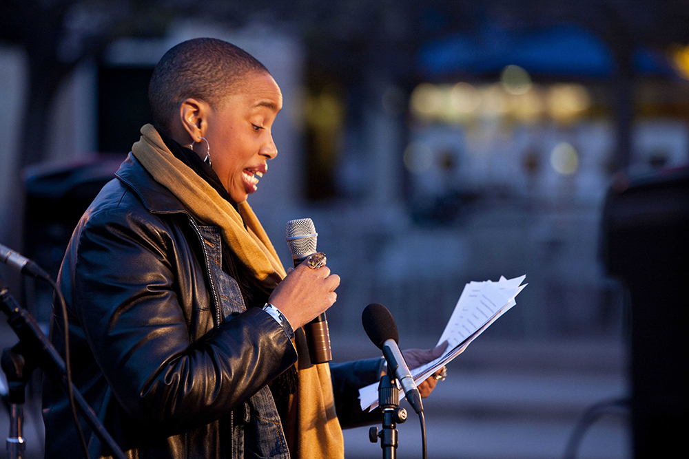 Aishah Shahidah Simmons keynoting University of California, San Diego’s Take Back The Night Rally © 2015