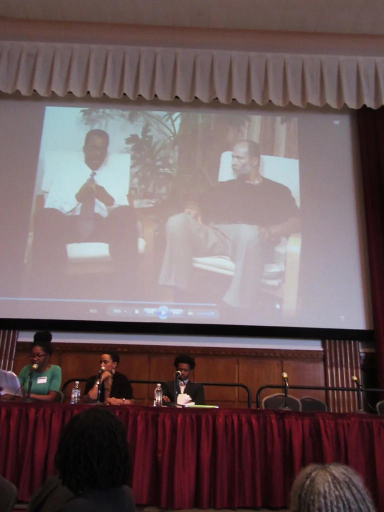 Aneeka Henderson, Aishah Shahidah Simmons, Kai M. Green during the “I trained my eyes to see; Filming Genders and Sexualities,” panel at the Feminist Poetics of Legacies of June Jordan One Day Symposium, University of Massachusetts, Amherst © 2016