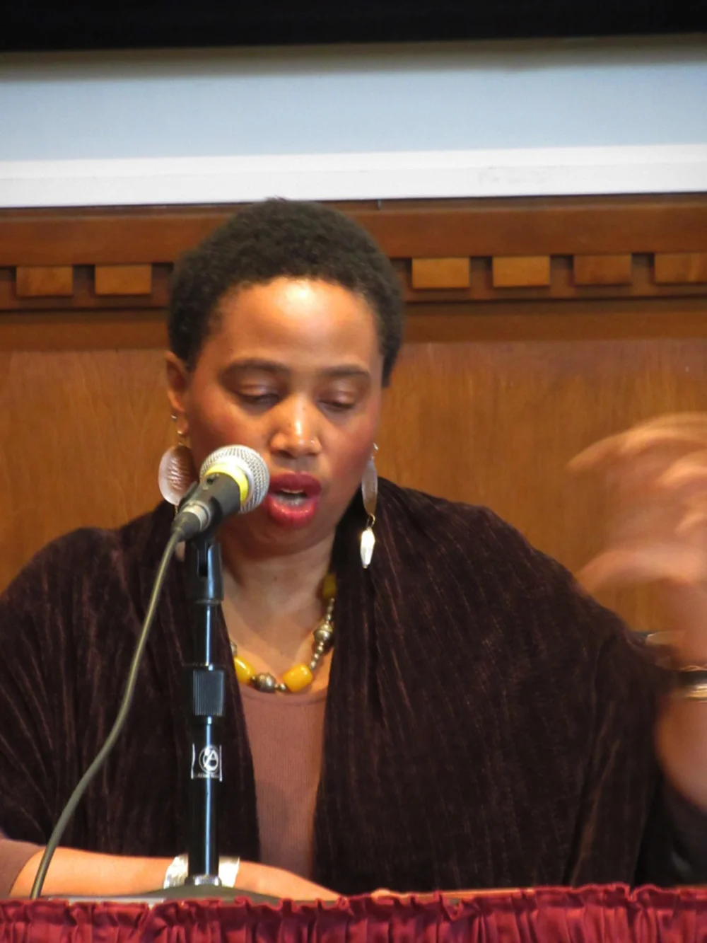 Aishah Shahidah Simmons during the “I trained my eyes to see; Filming Genders and Sexualities,” panel at the Feminist Poetics of Legacies of June Jordan One Day Symposium, University of Massachusetts, Amherst_AnouchK Ibacka Valiente, photographer © 2016
