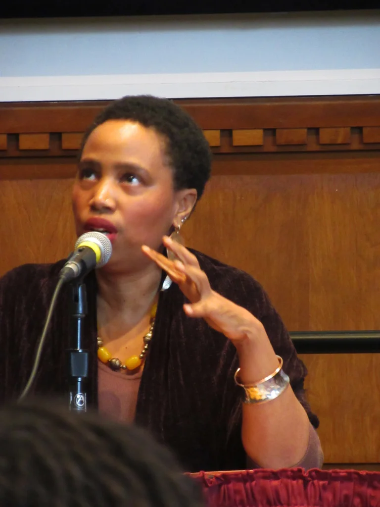 Aishah Shahidah Simmons during the “I trained my eyes to see; Filming Genders and Sexualities,” panel at the Feminist Poetics of Legacies of June Jordan One Day Symposium, University of Massachusetts, Amherst_AnouchK Ibacka Valiente, photographer © 2016