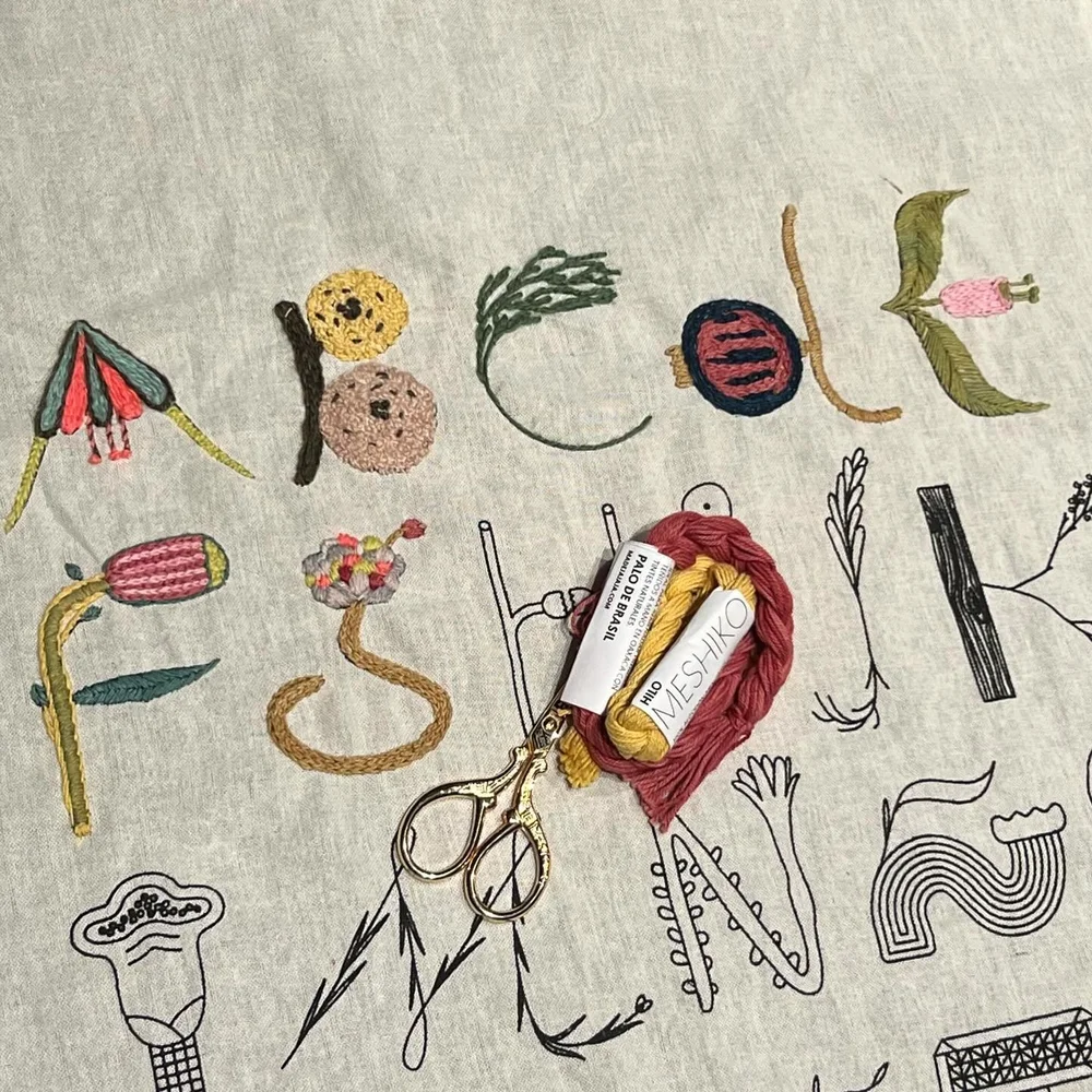 Every evening - I embroider a letter while &ldquo;listening&rdquo; to a couple streamed episodes on tv #alfabetobot&aacute;nico