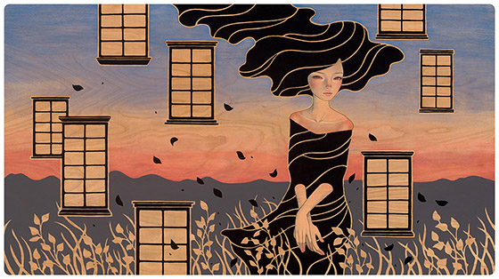 Forget Me Not oil, acrylic, and graphite on wood panel 36"x20" 2012