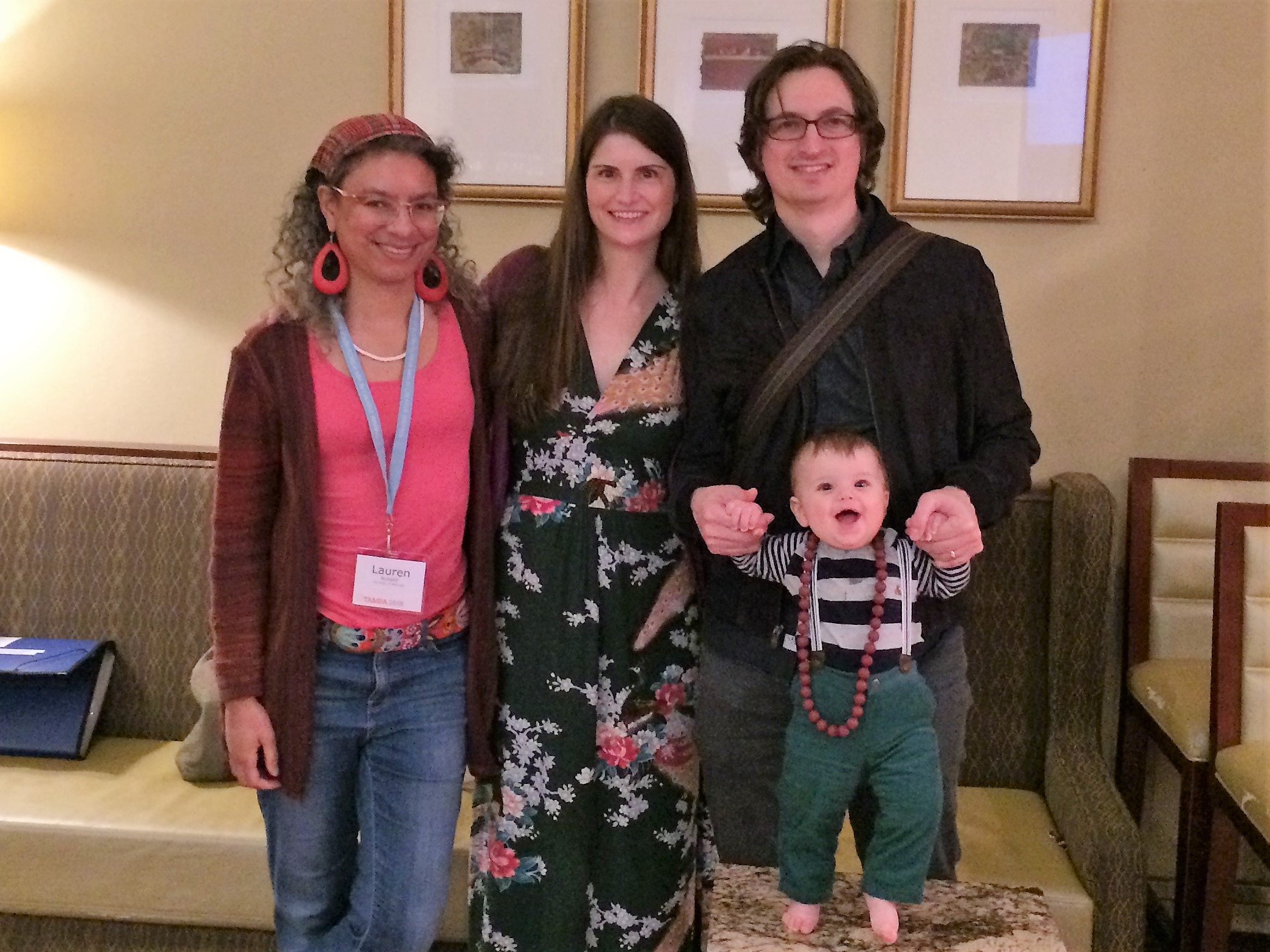 The three-owl family with our friend, the awesome poet, Lauren Russell.