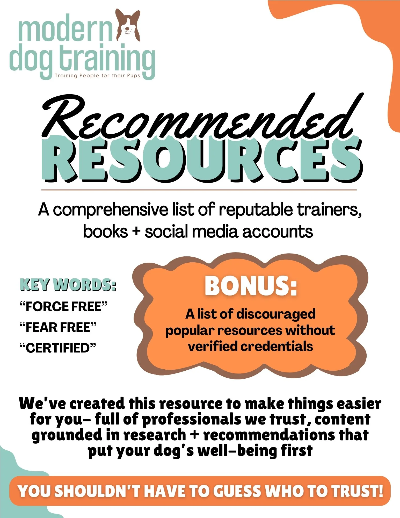 a list of dog training recommended resources