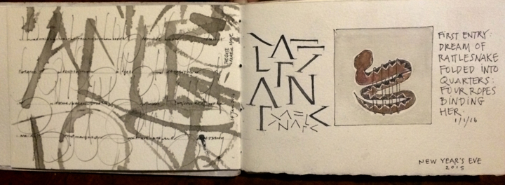 Here I am writing about my dream– the snake became the image for "Unbound" in my exhibit.